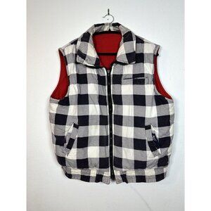 Hugo Valentino Vintage Women's Buffalo Plaid‎ Red Reversible Vest Size L Cotton